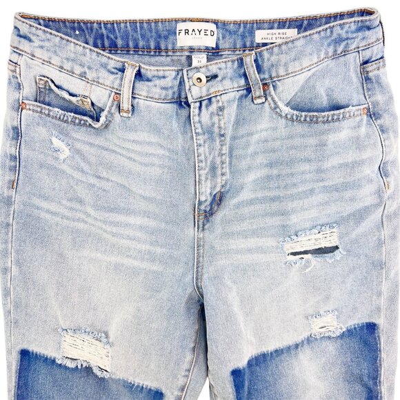 Frayed High Rise Ankle Straight Jeans Patchwork Size 31 - Picture 3 of 9